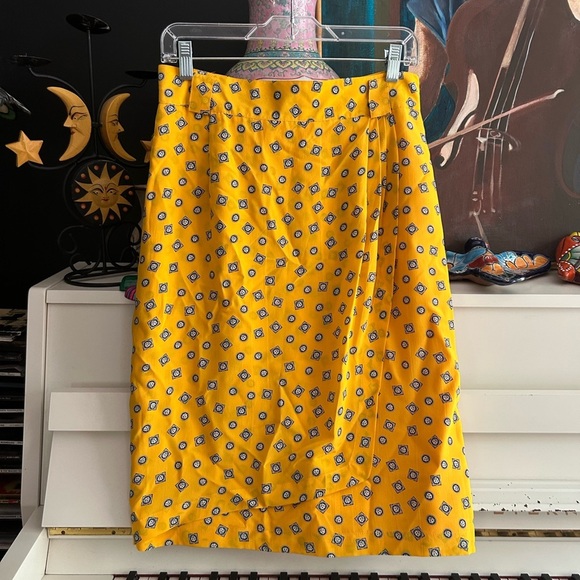 Jones New York High Waist Mustard Patterned Midi Skirt 12 Vintage - Picture 9 of 16